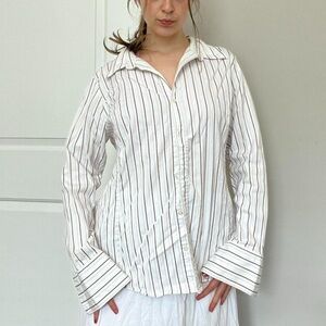White Button Up with Brown Stripes